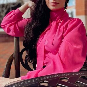 Cable & Gauge Fuchsia Blouse with Bow Accent